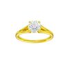 Round-cut diamond engagement ring with a plain band and solitaire setting.