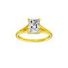 Radiant-cut diamond engagement ring with a plain band and solitaire setting.