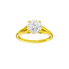 Round-cut diamond engagement ring with a plain band and solitaire setting.