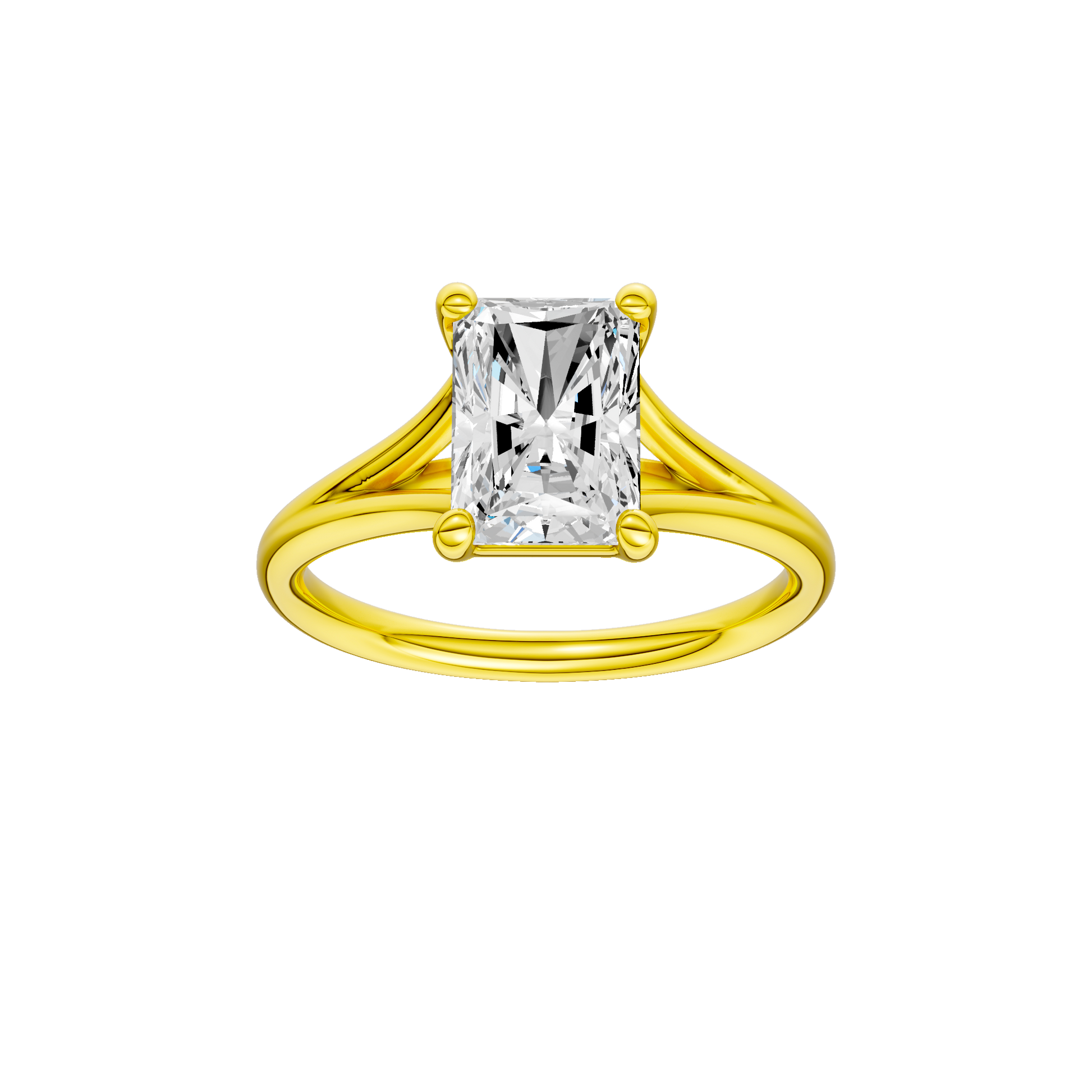 Radiant-cut diamond engagement ring with a plain band and solitaire setting.
