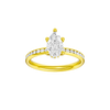 Pear-cut diamond engagement ring with a channel-set diamond band and hidden-halo setting.