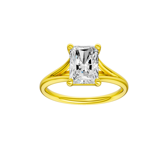 Radiant-cut diamond engagement ring with a plain band and solitaire setting.