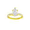 Pear-cut diamond engagement ring with a channel-set diamond band and hidden-halo setting.