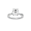 Elongated cushion-cut diamond engagement ring in 14k white gold with a prong-set diamond band and cathedral setting