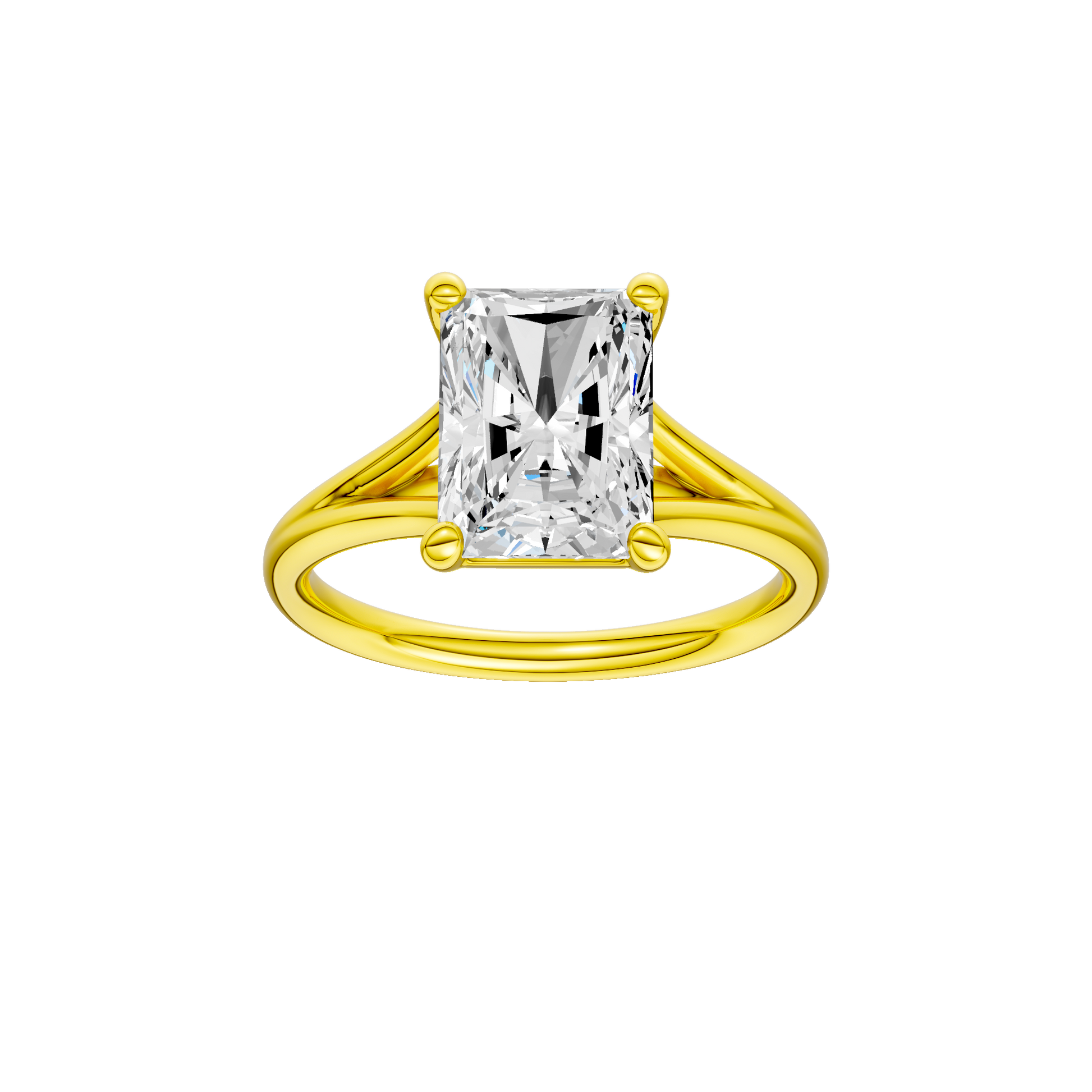 Radiant-cut diamond engagement ring with a plain band and solitaire setting.