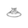 Radiant-cut diamond engagement ring with a plain band and hidden-halo setting.