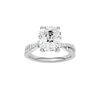 Elongated cushion-cut diamond engagement ring in 14k white gold with a prong-set diamond band and cathedral setting