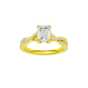 Emerald-cut diamond engagement ring in 14k yellow gold with a prong-set diamond band and twist setting