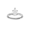 Pear-cut diamond engagement ring with a channel-set diamond band and hidden-halo setting.