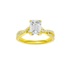 Emerald-cut diamond engagement ring in 14k yellow gold with a prong-set diamond band and twist setting