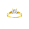 Princess-cut diamond engagement ring with a plain band and hidden-halo setting.