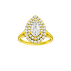 Pear-cut diamond engagement ring with a plain band and double-halo setting.