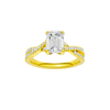 Emerald-cut diamond engagement ring in 14k yellow gold with a prong-set diamond band and twist setting