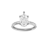 Pear-cut diamond engagement ring with a channel-set diamond band and hidden-halo setting.