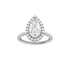 Pear-cut diamond engagement ring with a prong-set diamond band and halo setting.