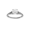 Round-cut diamond engagement ring with a plain band and solitaire setting.