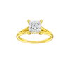 Princess-cut diamond engagement ring with a plain band and hidden-halo setting.
