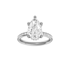 Pear-cut diamond engagement ring with a channel-set diamond band and hidden-halo setting.