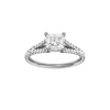 Princess-cut diamond engagement ring with a prong-set diamond band and solitaire setting.