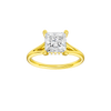 Princess-cut diamond engagement ring with a plain band and hidden-halo setting.