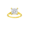 Princess-cut diamond engagement ring with a plain band and hidden-halo setting.