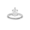 Pear-cut diamond engagement ring with a channel-set diamond band and hidden-halo setting.