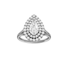 Pear-cut diamond engagement ring with a plain band and double-halo setting.