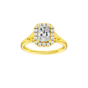 Radiant-cut diamond engagement ring with a plain band and halo setting.