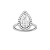 Pear-cut diamond engagement ring with a prong-set diamond band and halo setting.