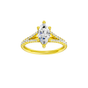 Marquise-cut diamond engagement ring with a prong-set diamond band and solitaire setting.