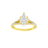 Pear-cut diamond engagement ring with a prong-set diamond band and hidden-halo setting.
