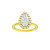 Pear-cut diamond engagement ring with a plain band and halo setting.