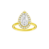 Pear-cut diamond engagement ring with a plain band and halo setting.
