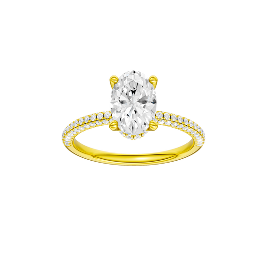Marquise-cut diamond engagement ring with a pavé-set diamond band and solitaire setting.