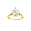 Pear-cut diamond engagement ring with a prong-set diamond band and hidden-halo setting.