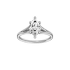 Marquise-cut diamond engagement ring with a plain band and hidden-halo setting.
