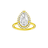 Pear-cut diamond engagement ring with a plain band and halo setting.