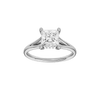 Princess-cut diamond engagement ring with a plain band and hidden-halo setting.