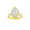 Pear-cut diamond engagement ring with a channel-set diamond band and halo setting.