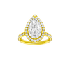 Pear-cut diamond engagement ring with a channel-set diamond band and halo setting.
