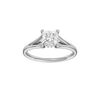 Princess-cut diamond engagement ring with a plain band and hidden-halo setting.