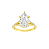 Pear-cut diamond engagement ring with a prong-set diamond band and hidden-halo setting.