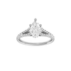 Pear-cut diamond engagement ring with a prong-set diamond band and hidden-halo setting.