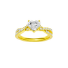 Heart-cut diamond engagement ring in 14k yellow gold with a prong-set diamond band and twist setting