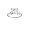 Princess-cut diamond engagement ring with a plain band and hidden-halo setting.