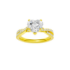 Heart-cut diamond engagement ring in 14k yellow gold with a prong-set diamond band and twist setting