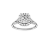 Radiant-cut diamond engagement ring with a plain band and halo setting.