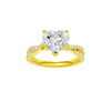 Heart-cut diamond engagement ring in 14k yellow gold with a prong-set diamond band and twist setting