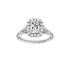 Radiant-cut diamond engagement ring with a plain band and halo setting.
