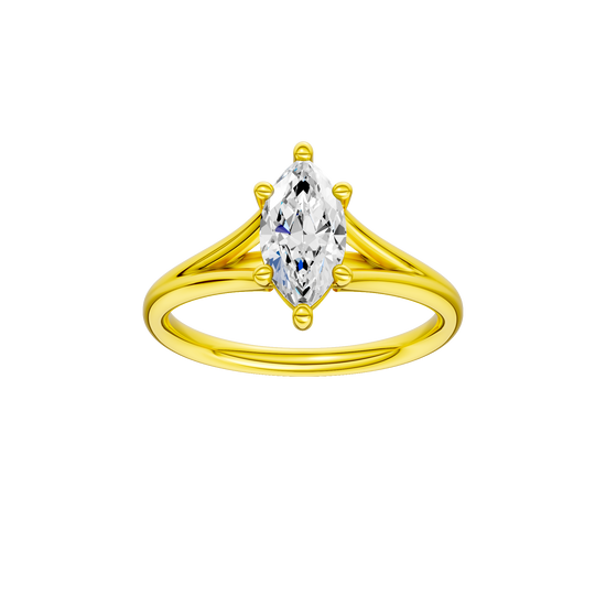 Marquise-cut diamond engagement ring with a plain band and solitaire setting.